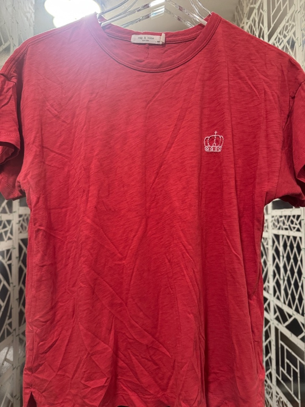 rag & bone Red Crewneck Tee with Crown Embroidery